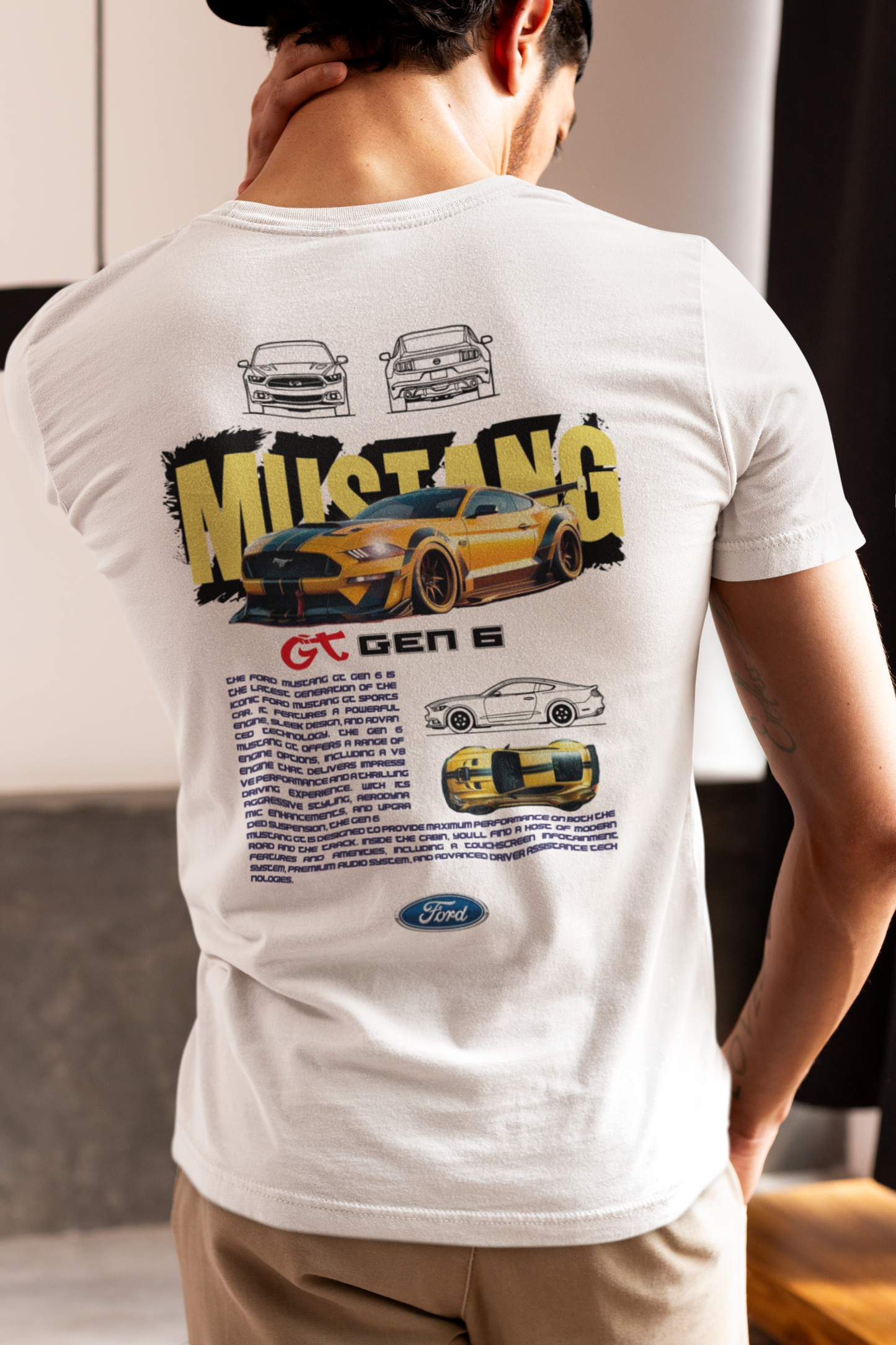 Playera Blanca "Mustang GT Gen6" para Caballero